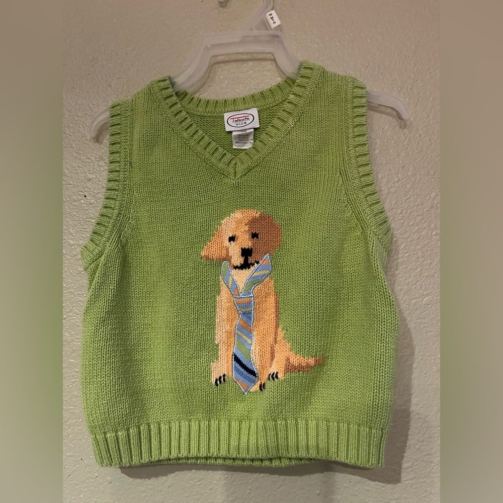 Talbots Kids Light Green Dog Design Knit Sweater Vest